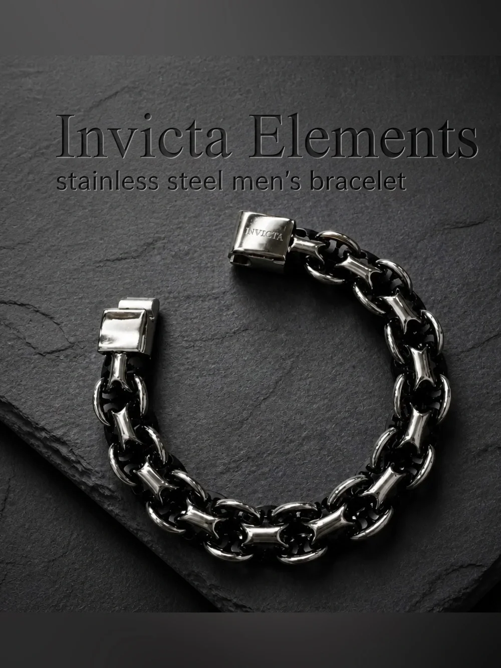Invicta Elements Stainless Steel Men's Bracelet - Black and Silver